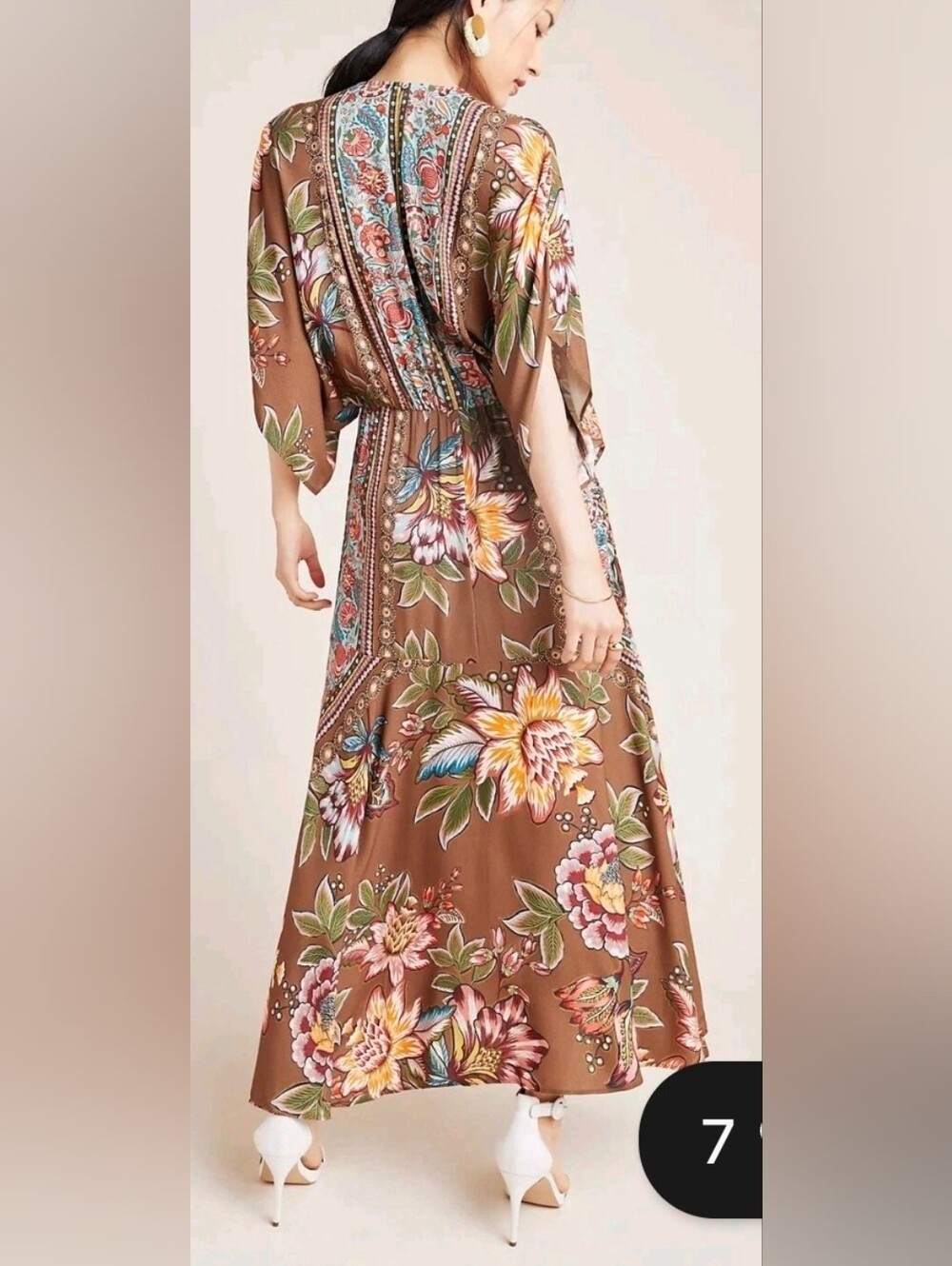 Farm Rio x Anthropologie Valentina Floral Maxi Dress XS Brown Boho Resort - Picture 3 of 17
